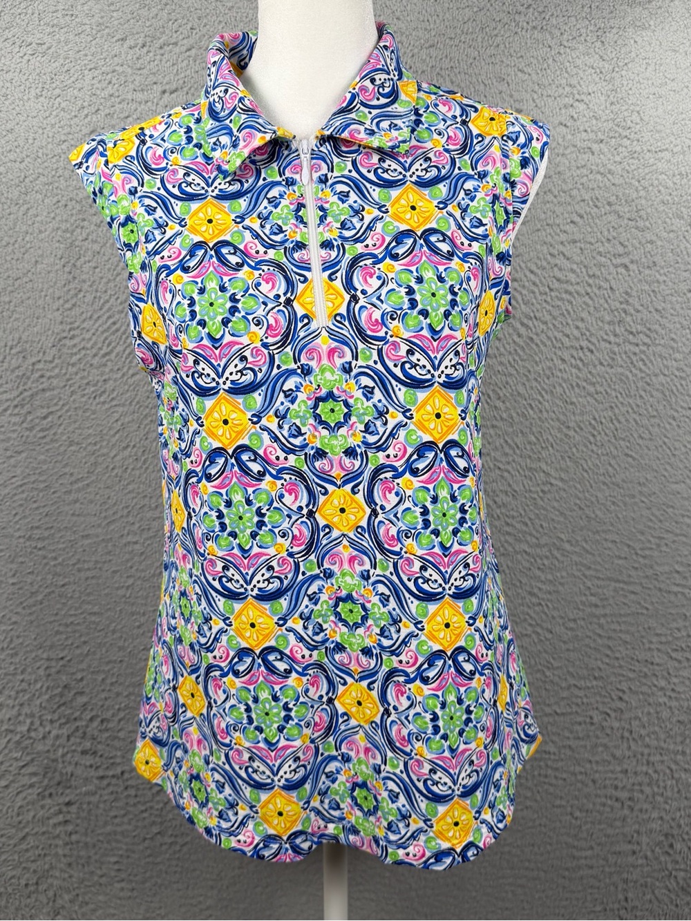 IBKUL Top Womens Medium Multicolor Printed Quarter Zip Sleeveless Active UPF 50+